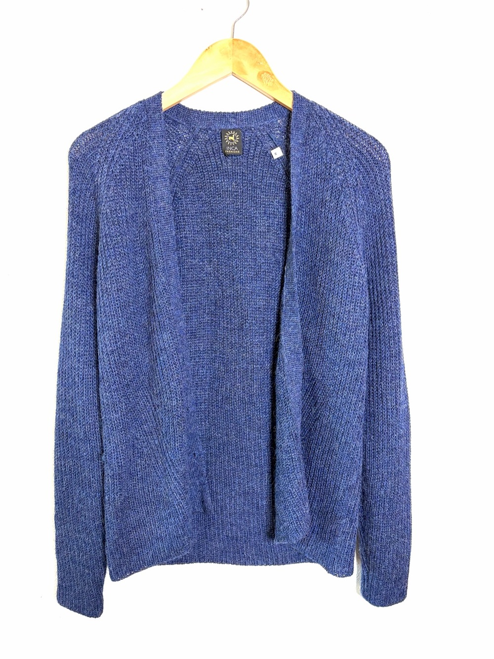 100% Peruvian alpaca women’s sweater cardigan knit button front blue Sz M Inca